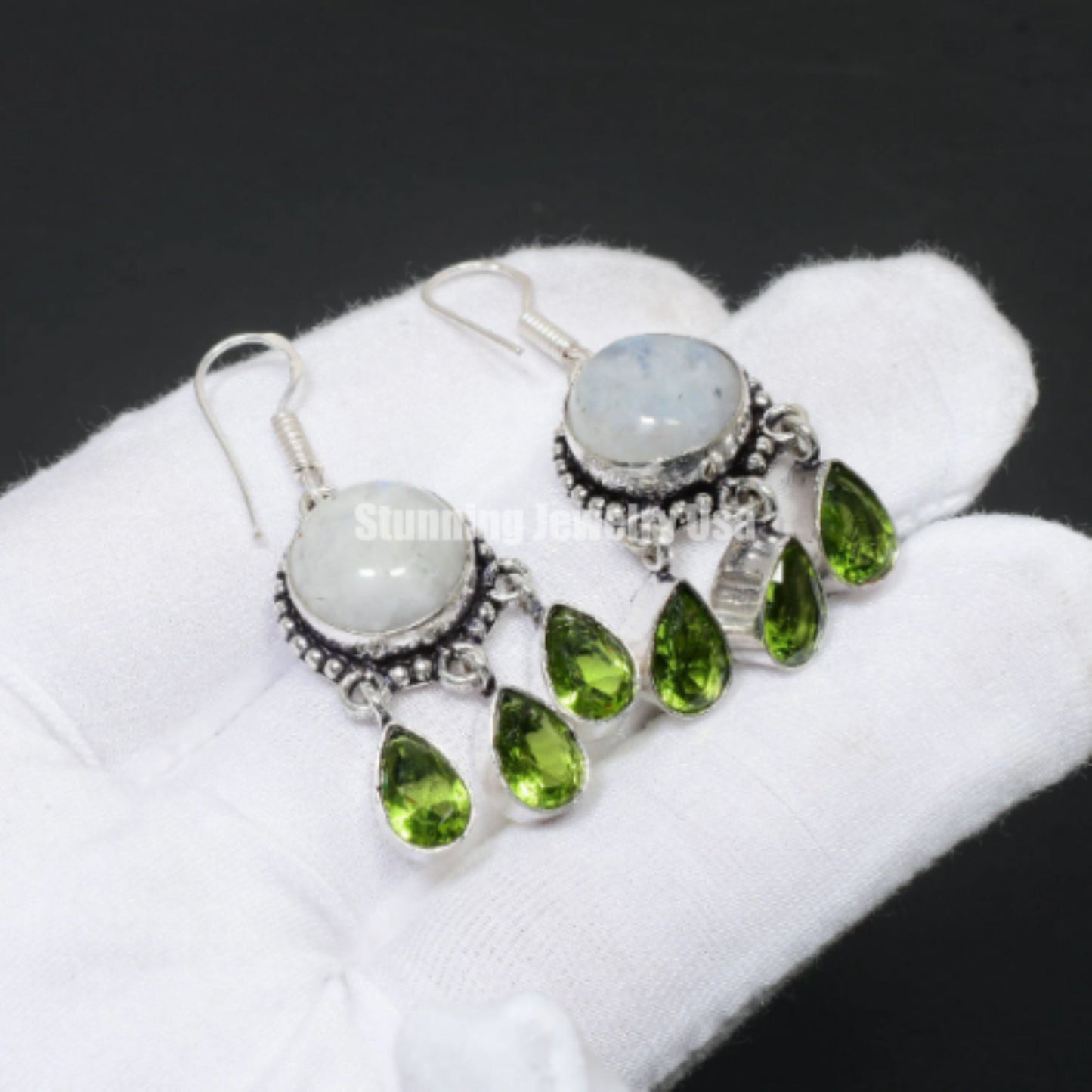 Rainbow Moonstone Sterling Silver Earrings