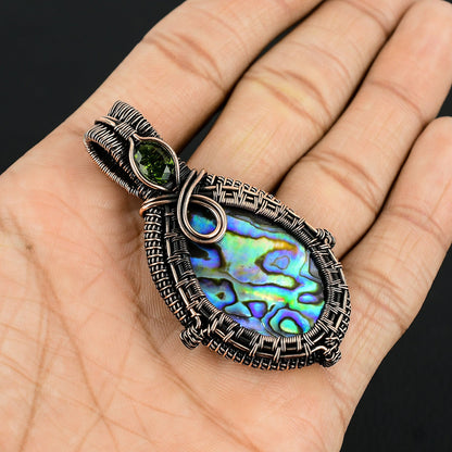 Rainbow Abalone Gemstone Copper Pendant