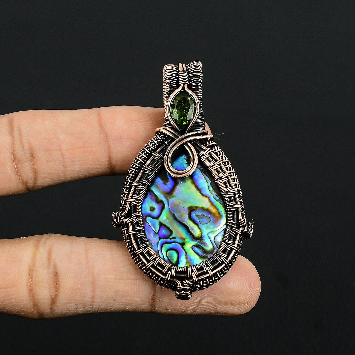 Rainbow Abalone Gemstone Copper Pendant