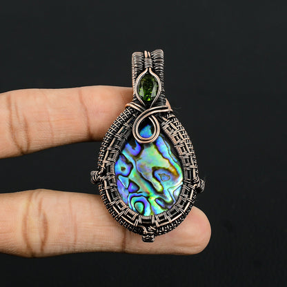 Rainbow Abalone Gemstone Copper Pendant