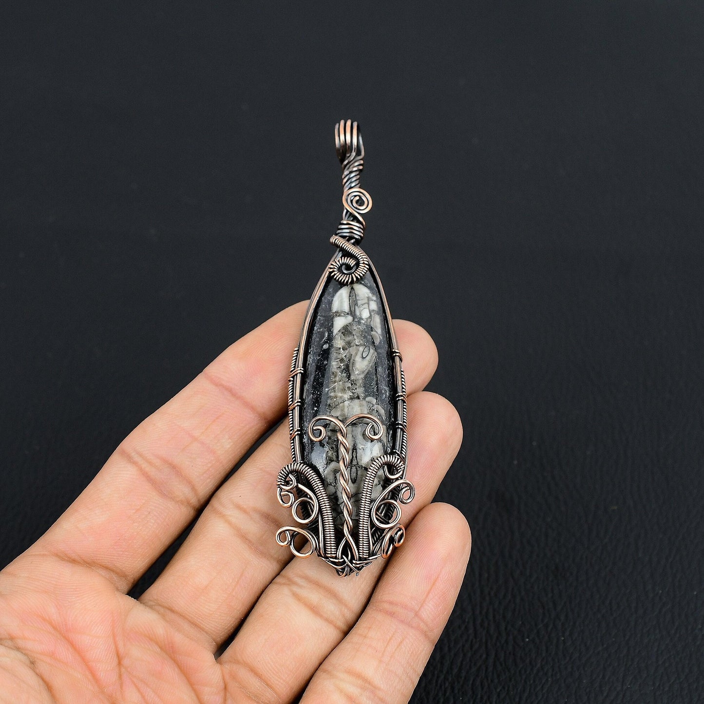 Black Orthoceras Gemstone Pendant