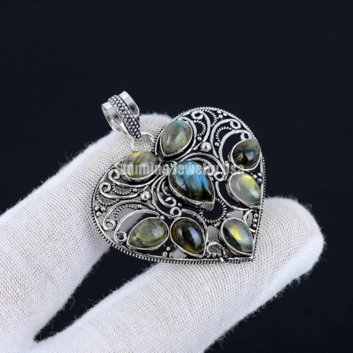 Blue Labradorite Gemstone Heart Pendant