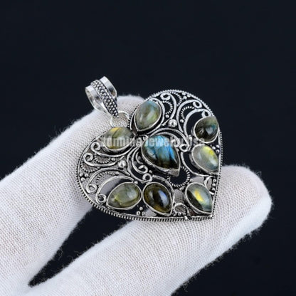 Blue Labradorite Gemstone Heart Pendant