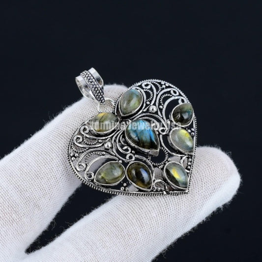 Blue Labradorite Gemstone Heart Pendant