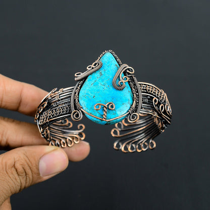 Turquoise Gemstone Copper Cuff Bracelet