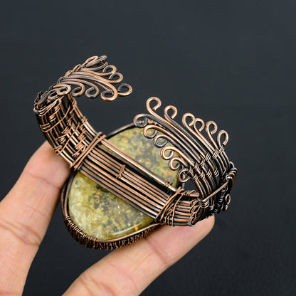 White Ethiopian Opal Gemstone Copper Cuff Bracelet