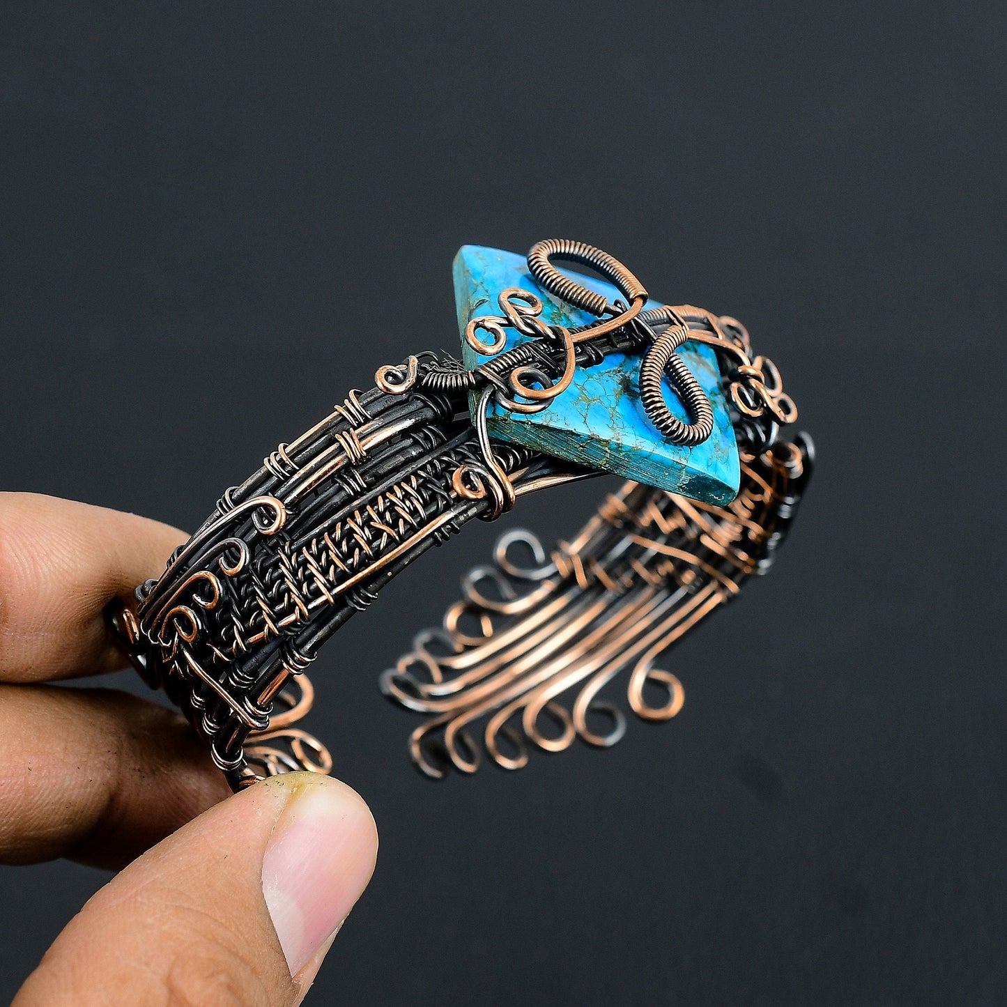 Turquoise Gemstone Copper Wire Wrap Bracelet