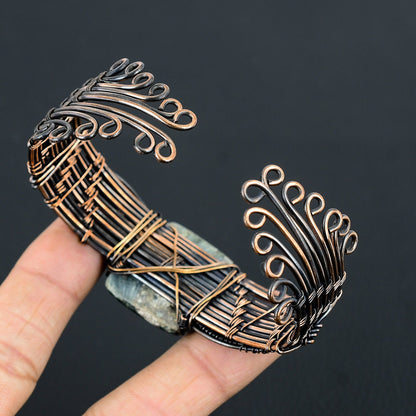 Green Seraphinite Gemstone Copper Cuff Bracelet