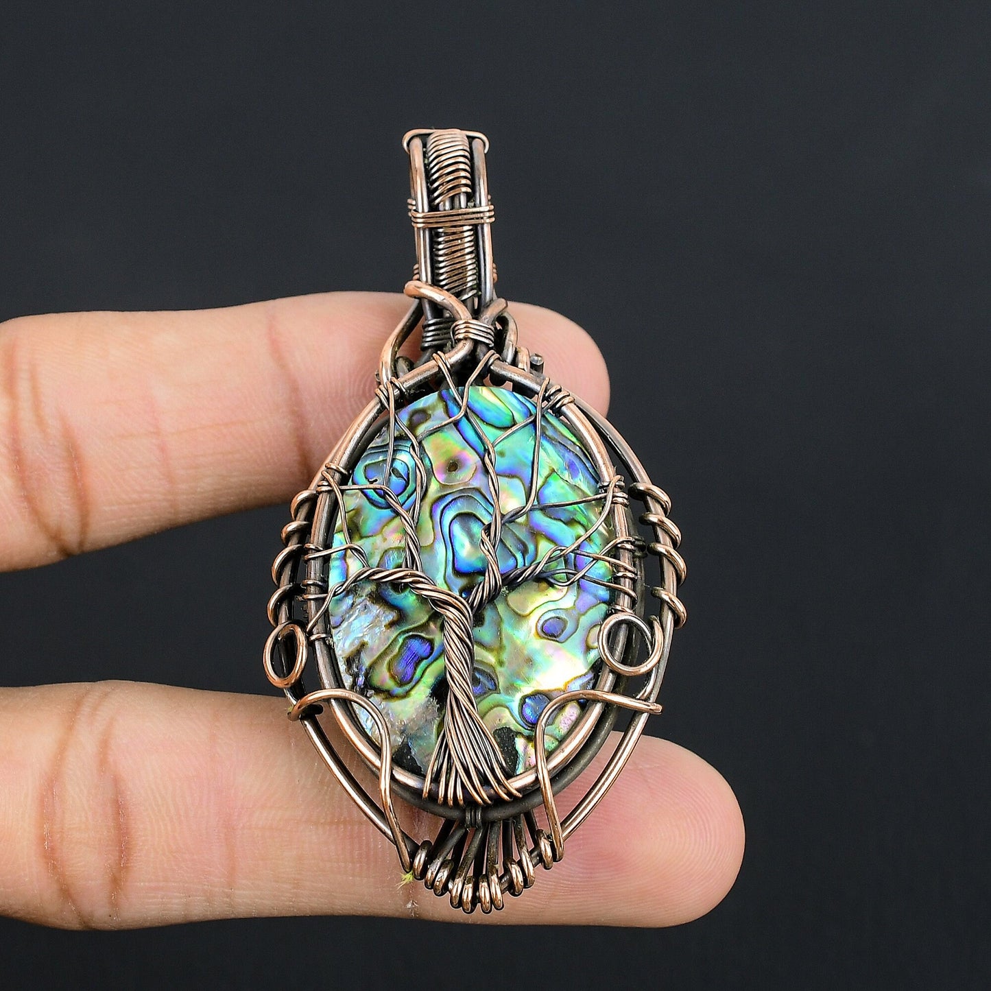 Iridescent Blue-Green Abalone Shell Gemstone Pendant