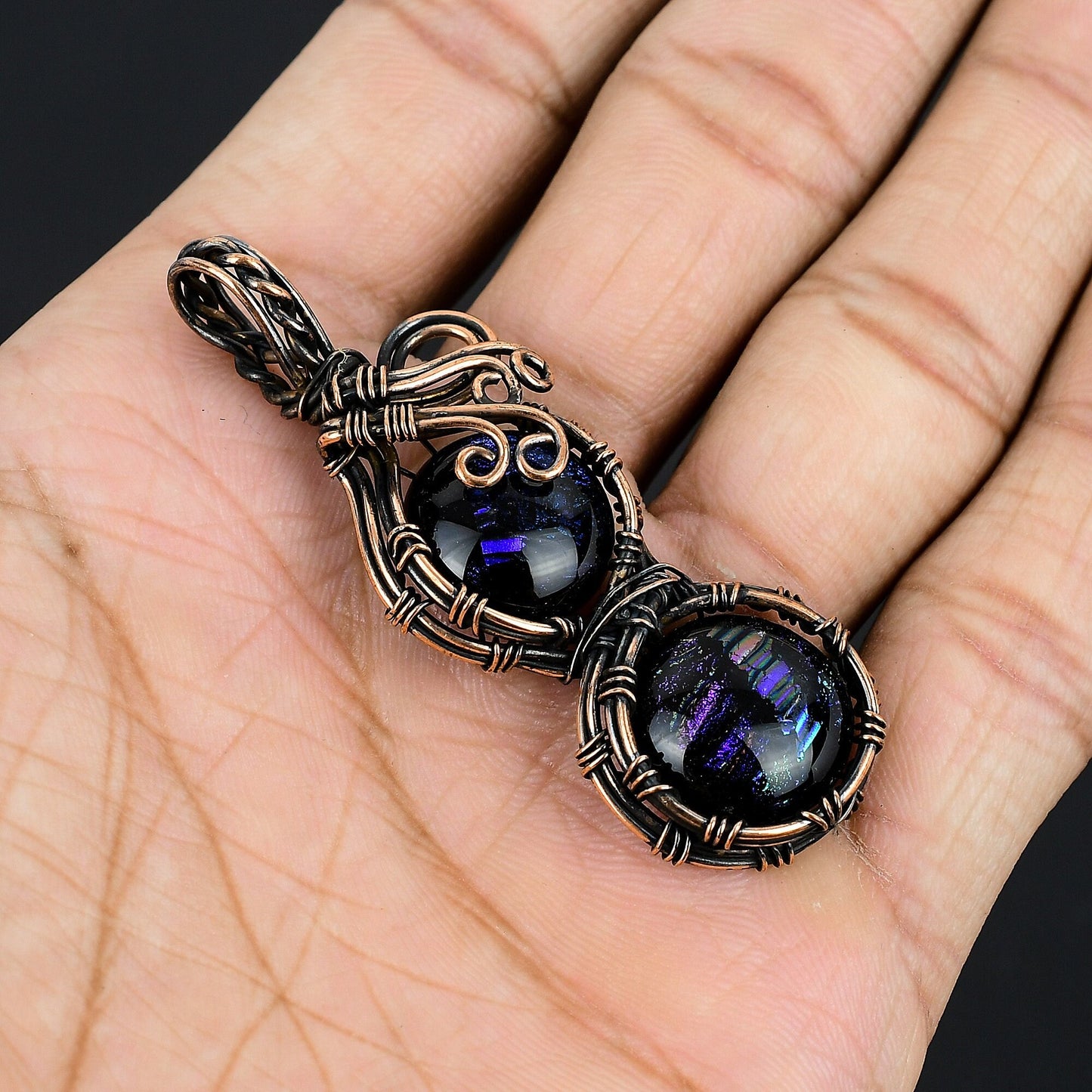 Copper Dichroic Glass Gemstone Pendant