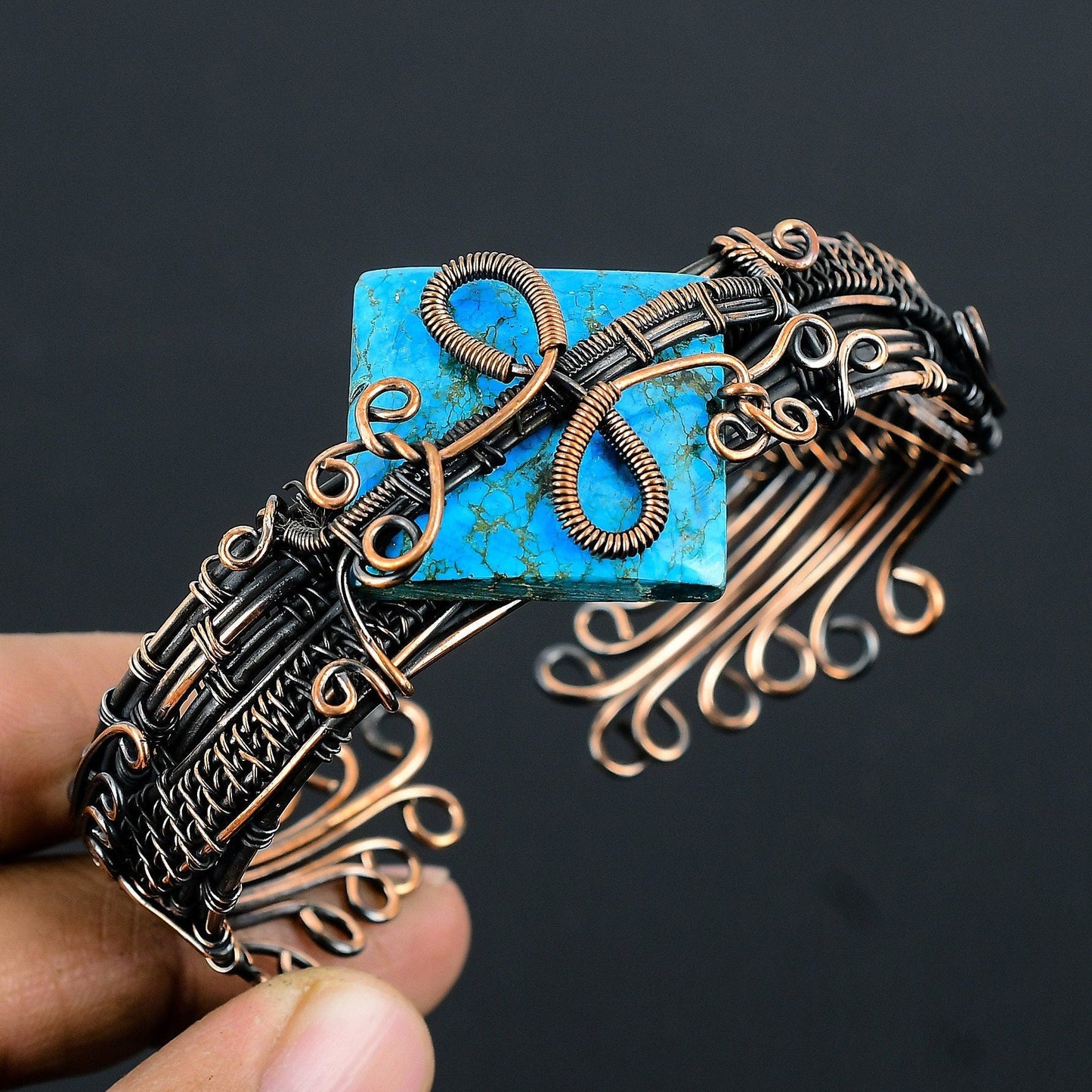 Turquoise Gemstone Copper Wire Wrap Bracelet
