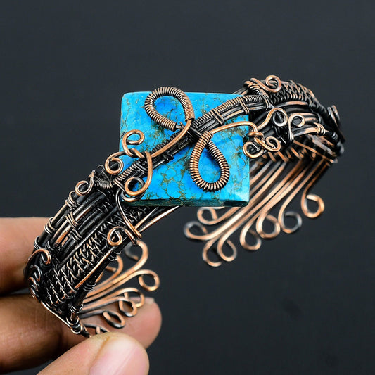 Turquoise Gemstone Copper Wire Wrap Bracelet