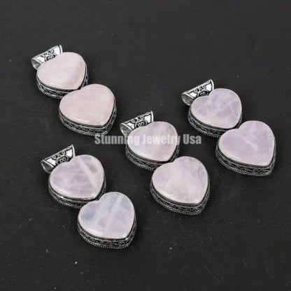 Pink Rose Quartz Heart Pendant