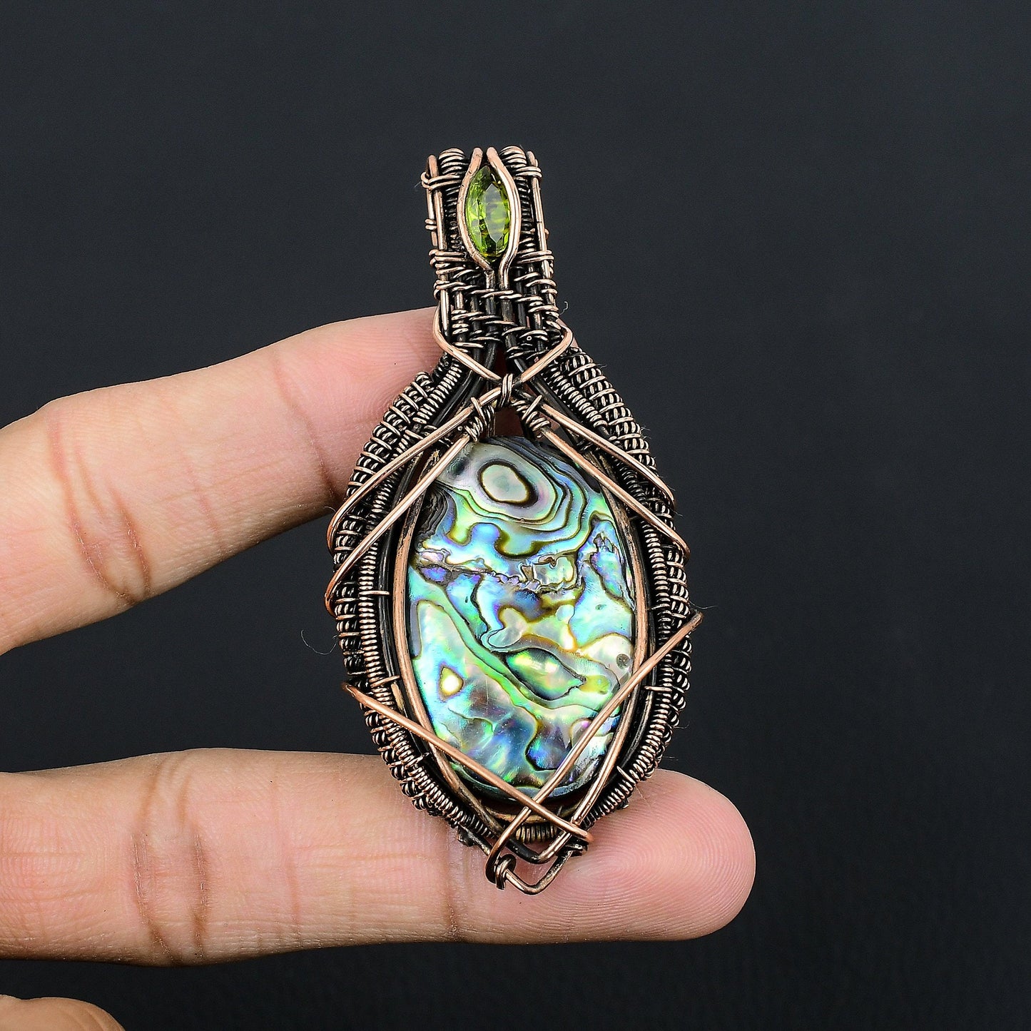 Copper Multicolor Abalone Gemstone Pendant