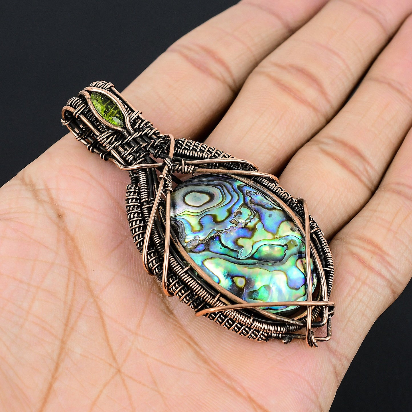 Copper Multicolor Abalone Gemstone Pendant