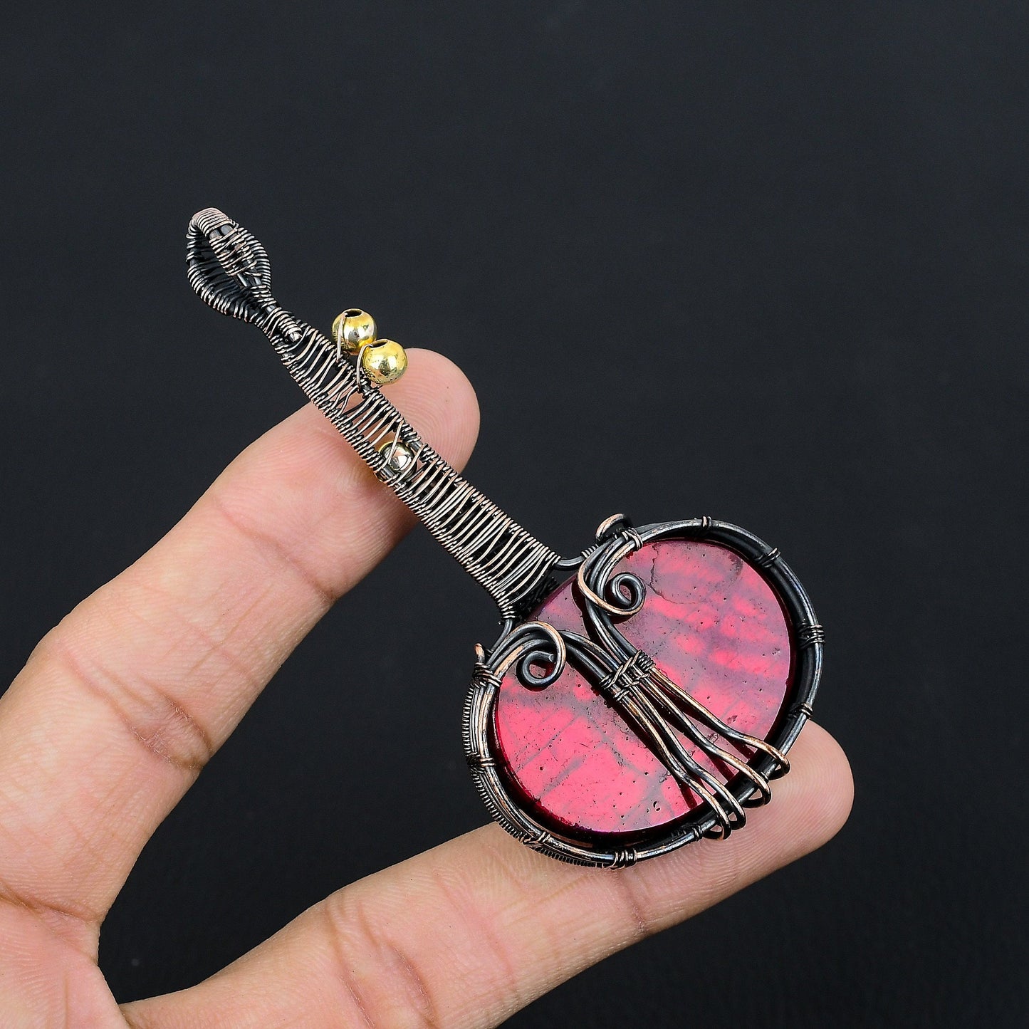 Red Labradorite Gemstone Guitar Pendant