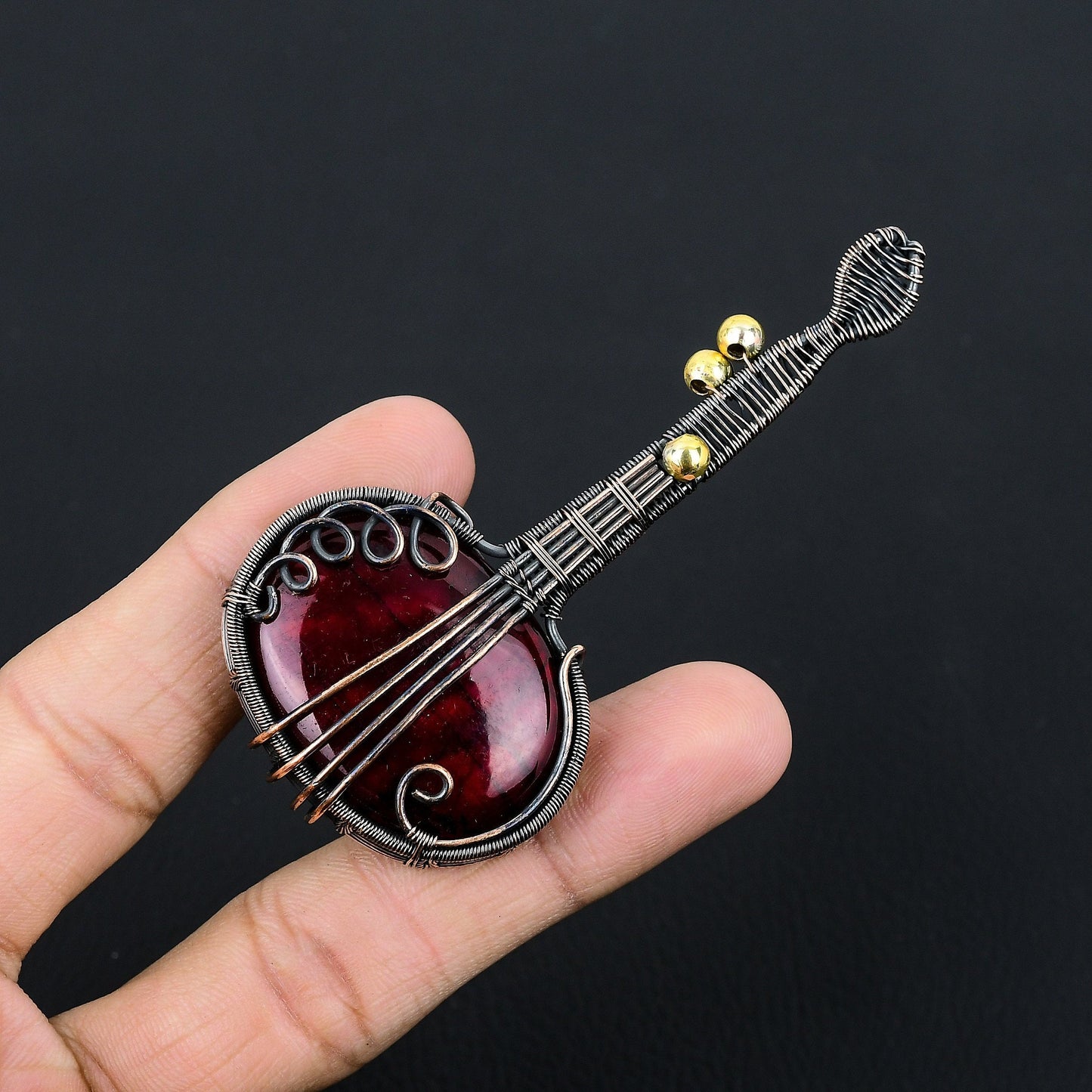 Red Labradorite Gemstone Guitar Pendant