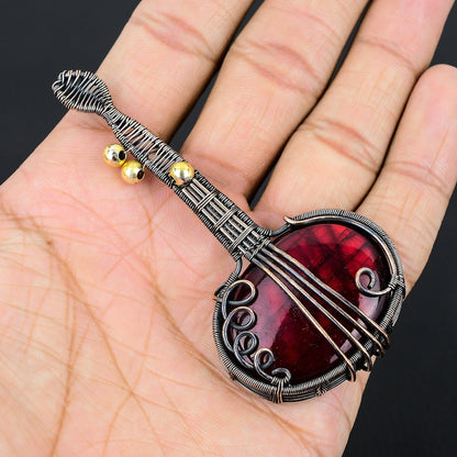 Red Labradorite Gemstone Guitar Pendant
