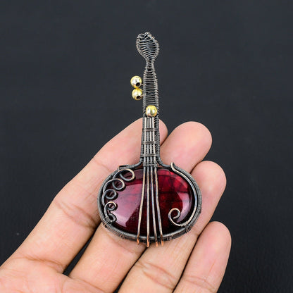 Red Labradorite Gemstone Guitar Pendant