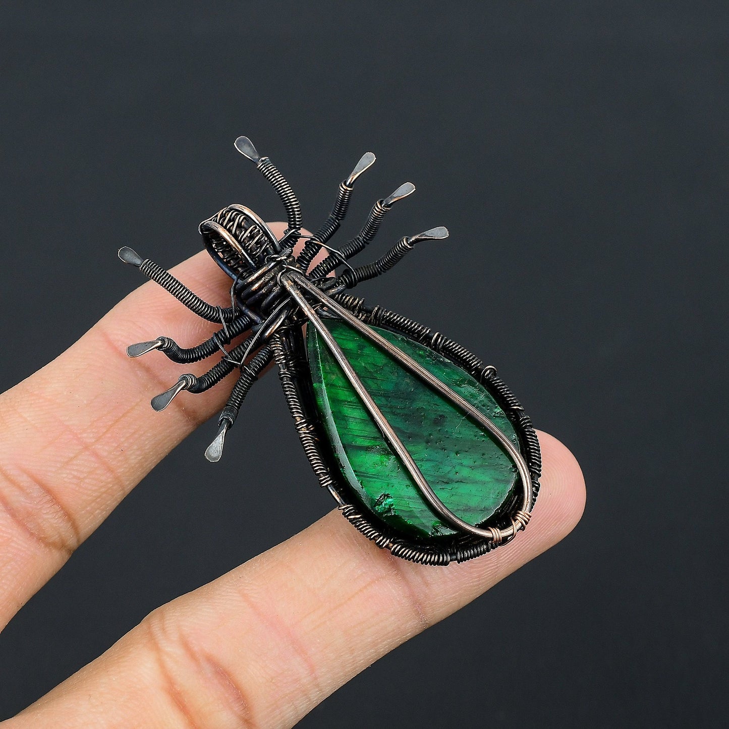 Green Labradorite Gemstone Spider Pendant