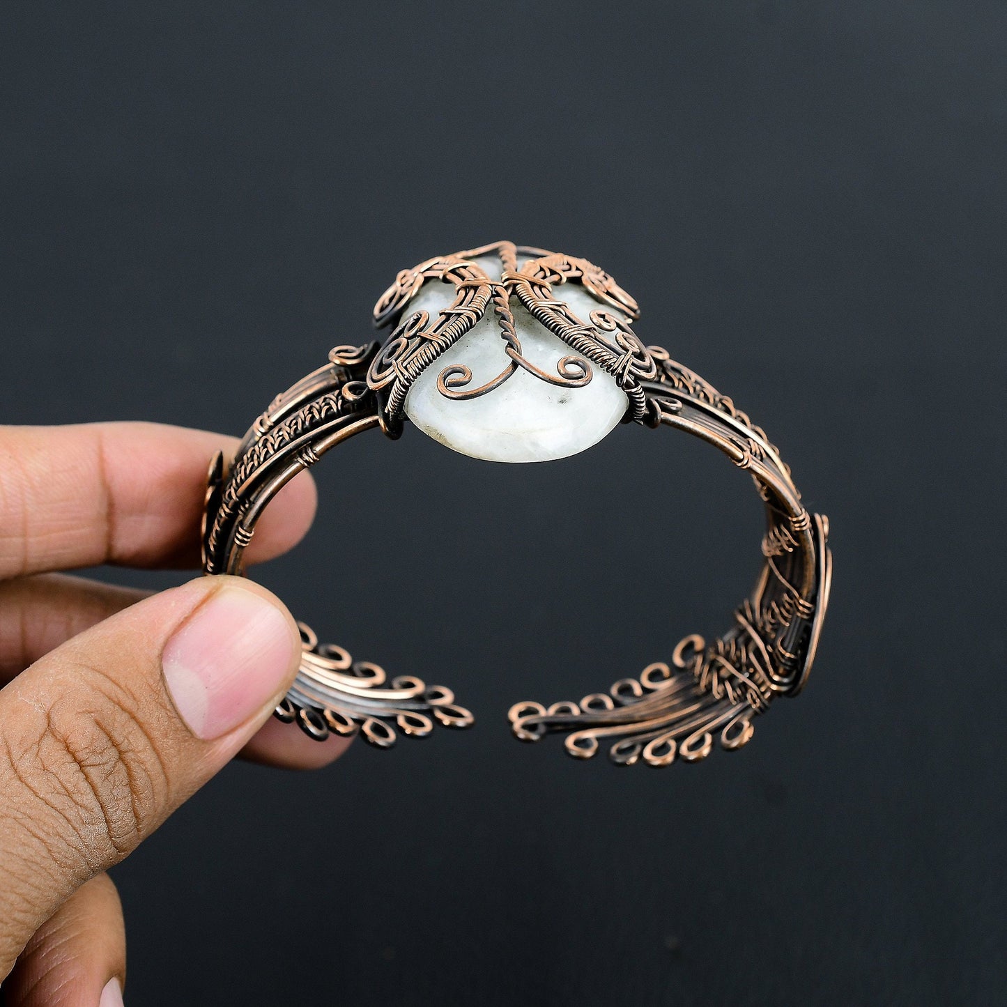 Copper Moonstone Gemstone Cuff Bracelet