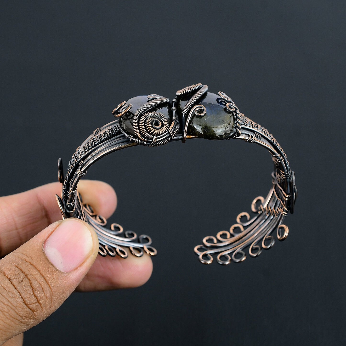 Blue-Green Labradorite Gemstone Cuff Bracelet