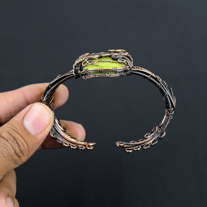 Green Atlantisite Gemstone Cuff Bracelet
