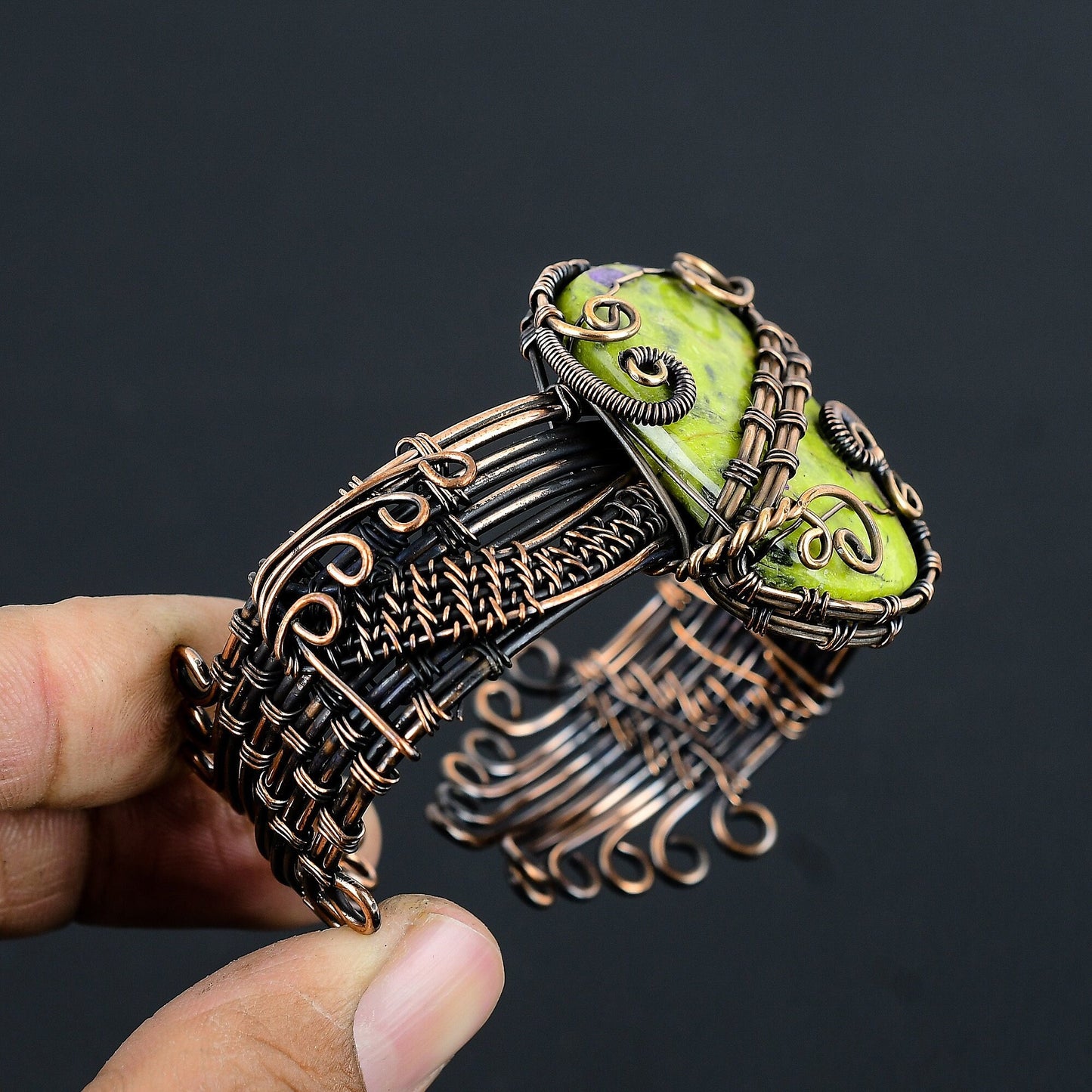 Green Atlantisite Gemstone Cuff Bracelet