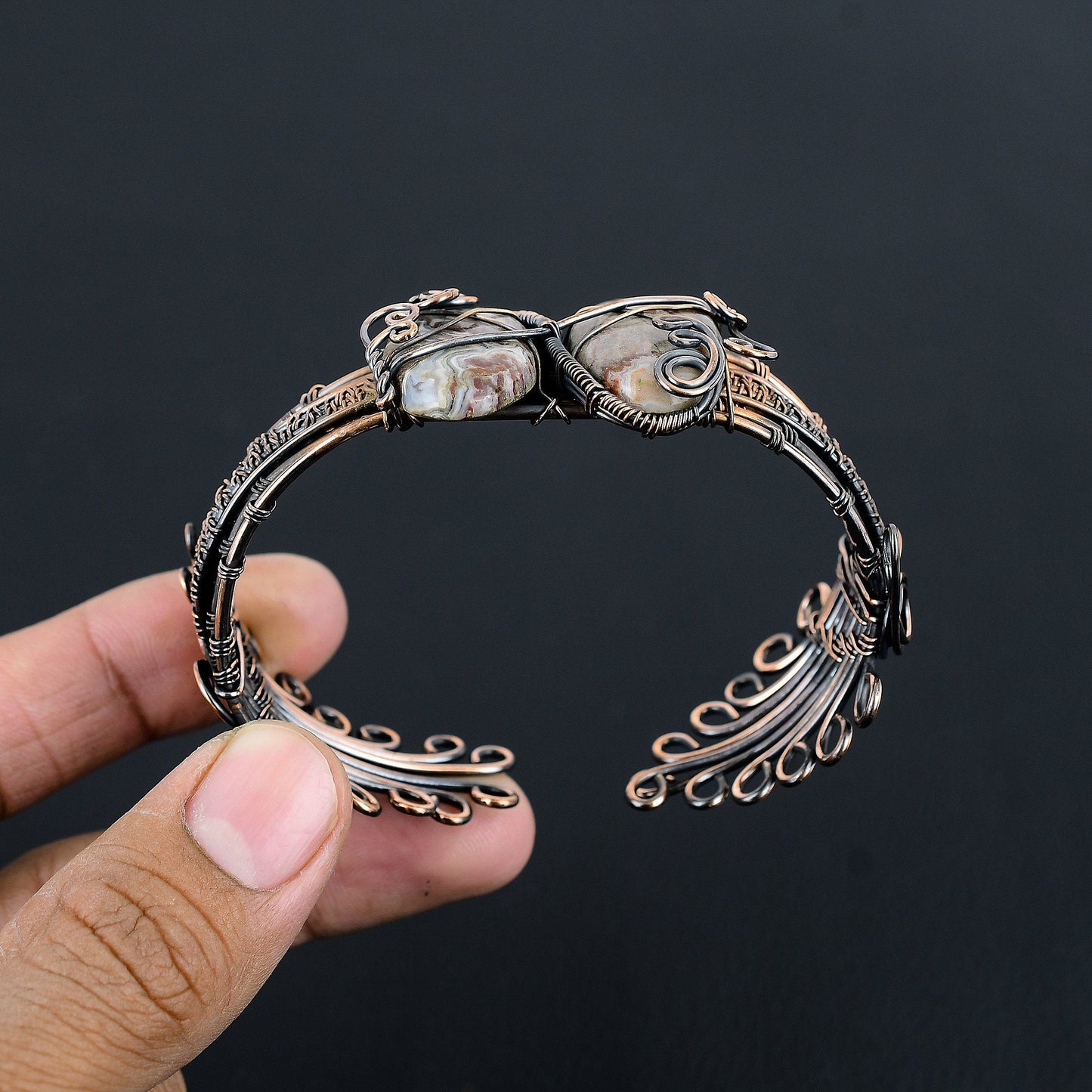 Multicolor Crazy Lace Agate Gemstone Cuff Bracelet