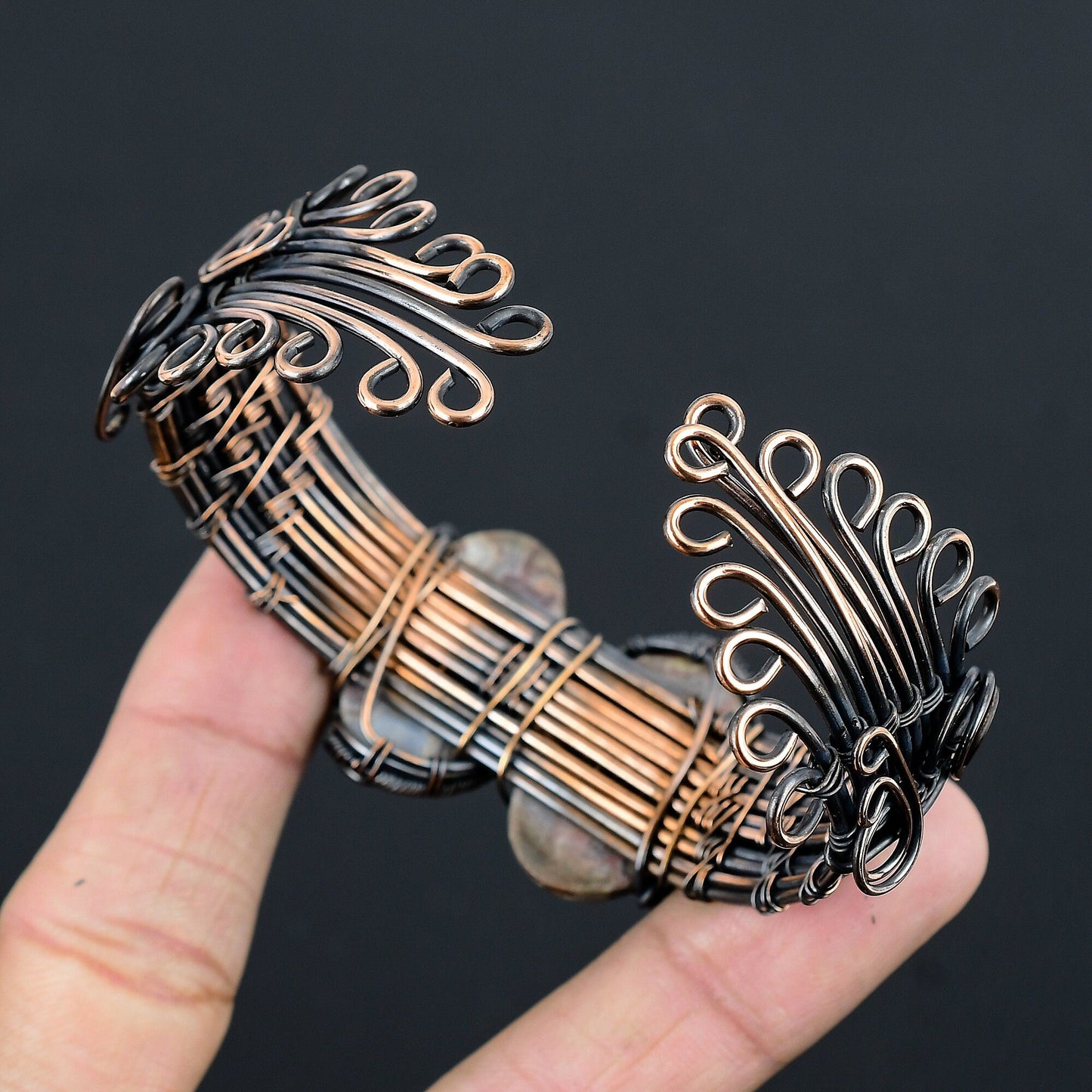Multicolor Crazy Lace Agate Gemstone Cuff Bracelet