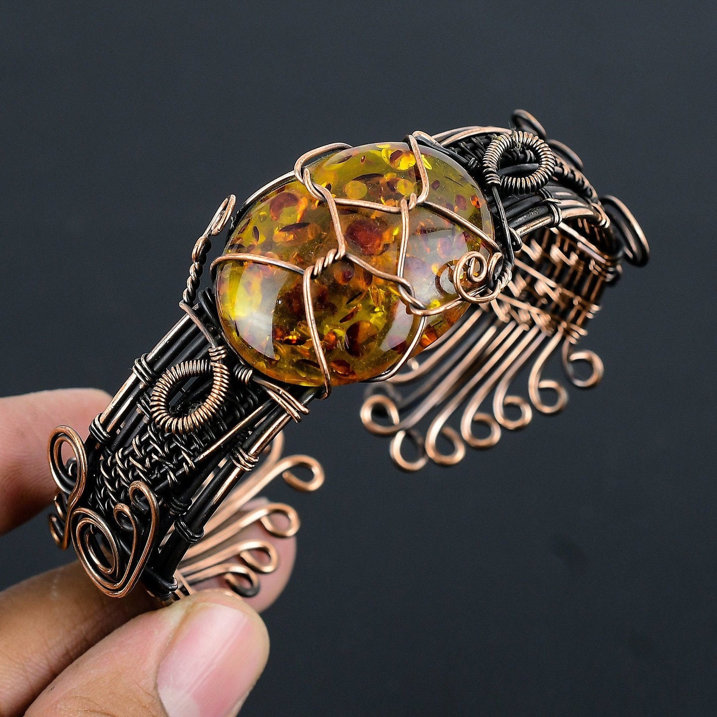 Amber Gemstone Copper Cuff Bracelet