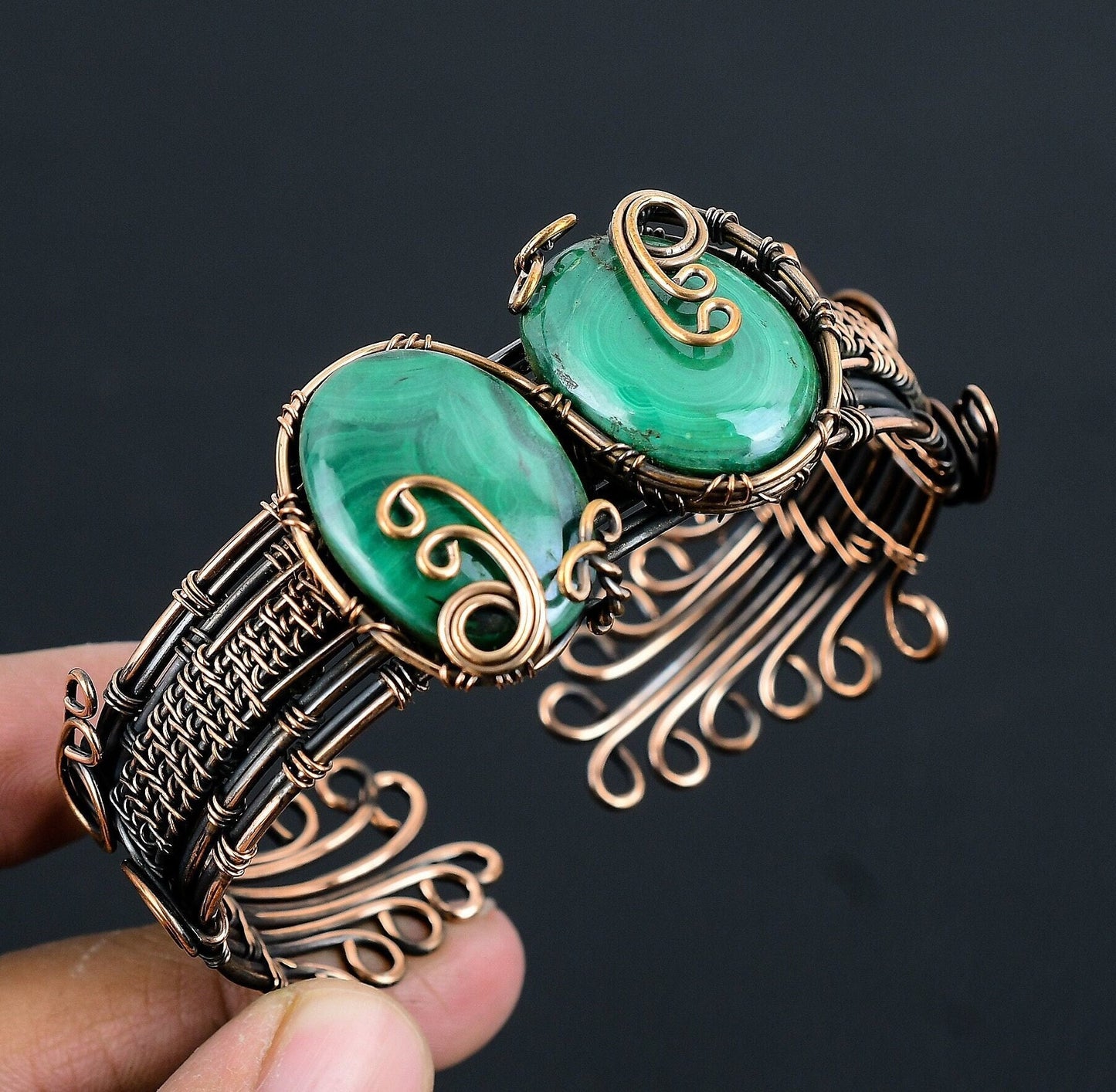 Green Malachite Gemstone Cuff Bracelet