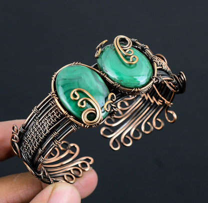 Green Malachite Gemstone Cuff Bracelet