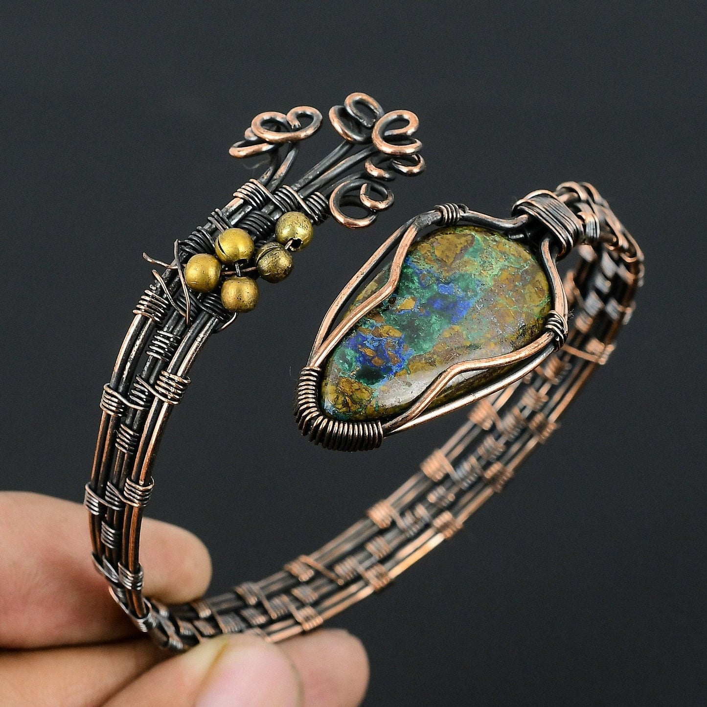 Blue Azurite Gemstone Cuff Bracelet