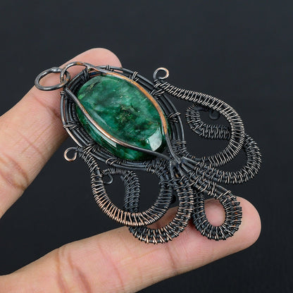 Green Emerald Gemstone Octopus Pendant