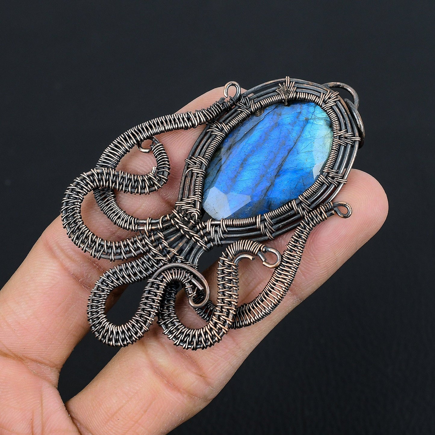 Blue Labradorite Octopus Gemstone Pendant