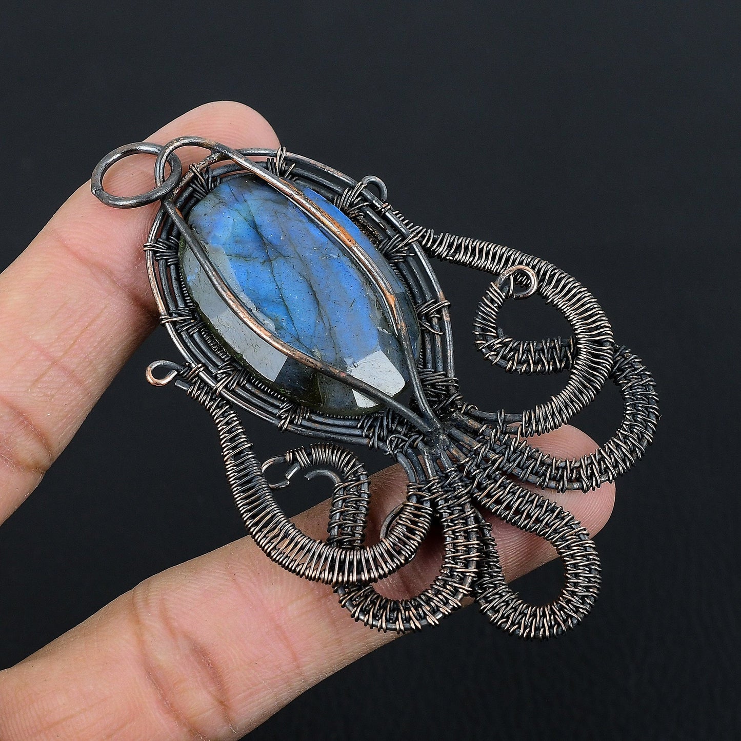 Blue Labradorite Octopus Gemstone Pendant