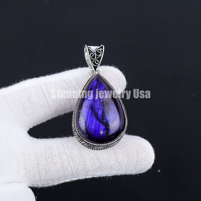 Purple Fire Labradorite Gemstone Pendant