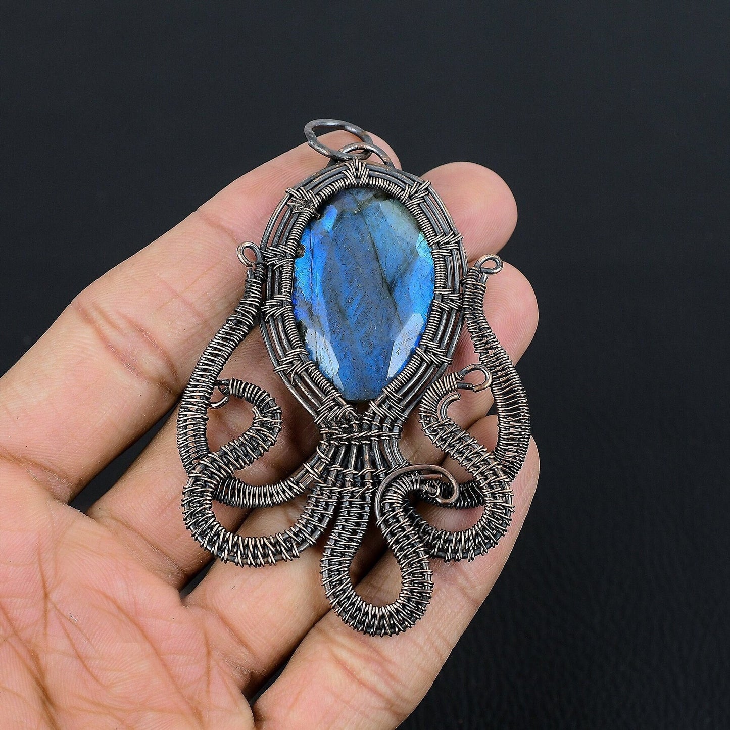 Blue Labradorite Octopus Gemstone Pendant