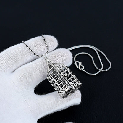 Silver Gemstone Cage Pendant