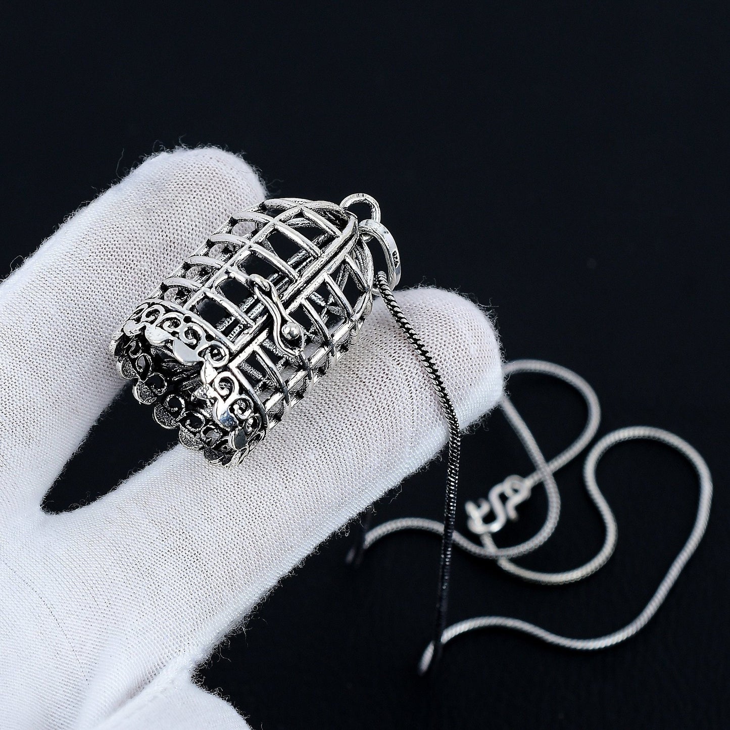 Silver Gemstone Cage Pendant