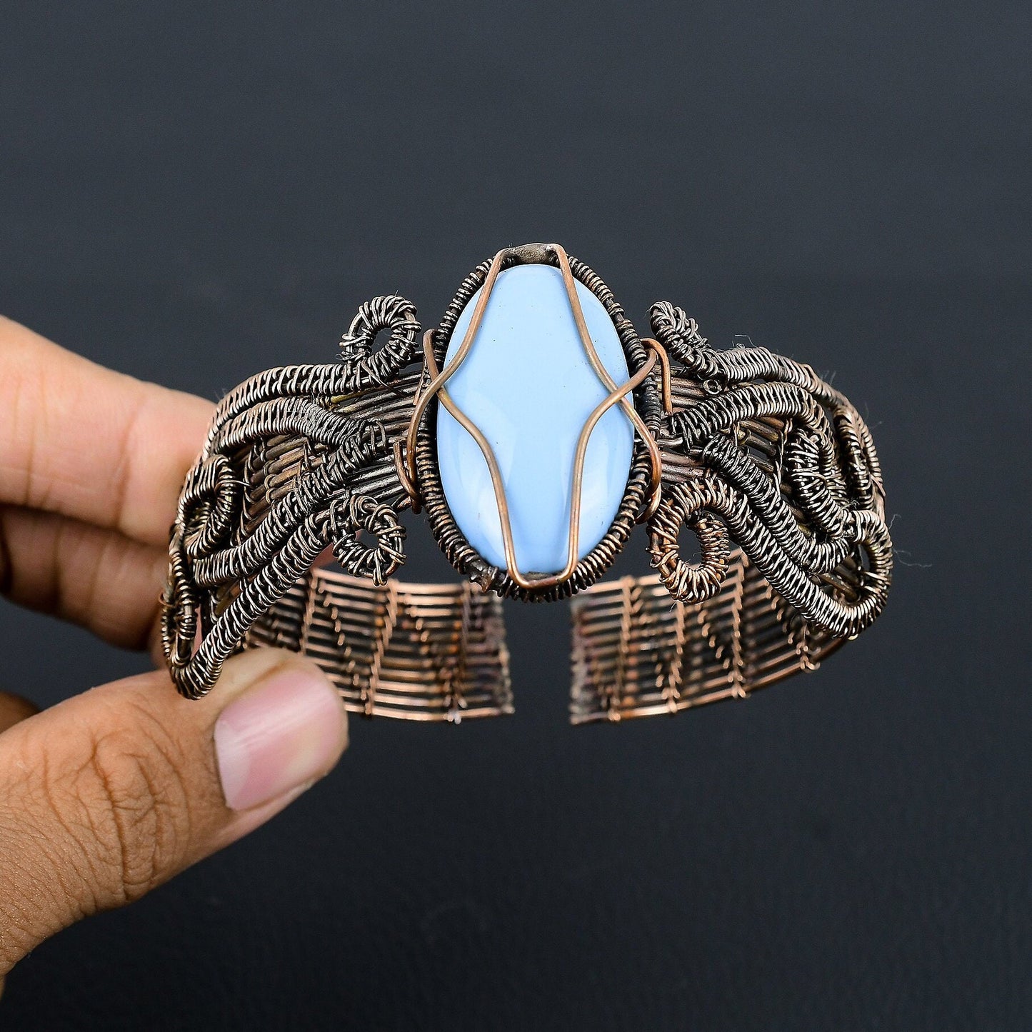 Blue Owyhee Opal Gemstone Cuff Bracelet