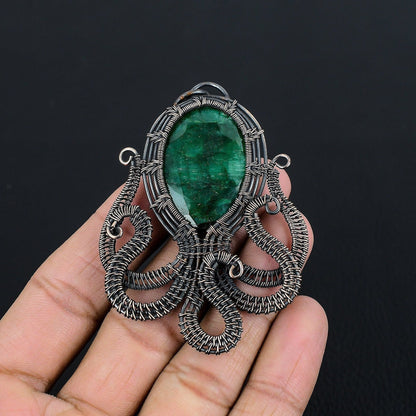 Green Emerald Gemstone Octopus Pendant