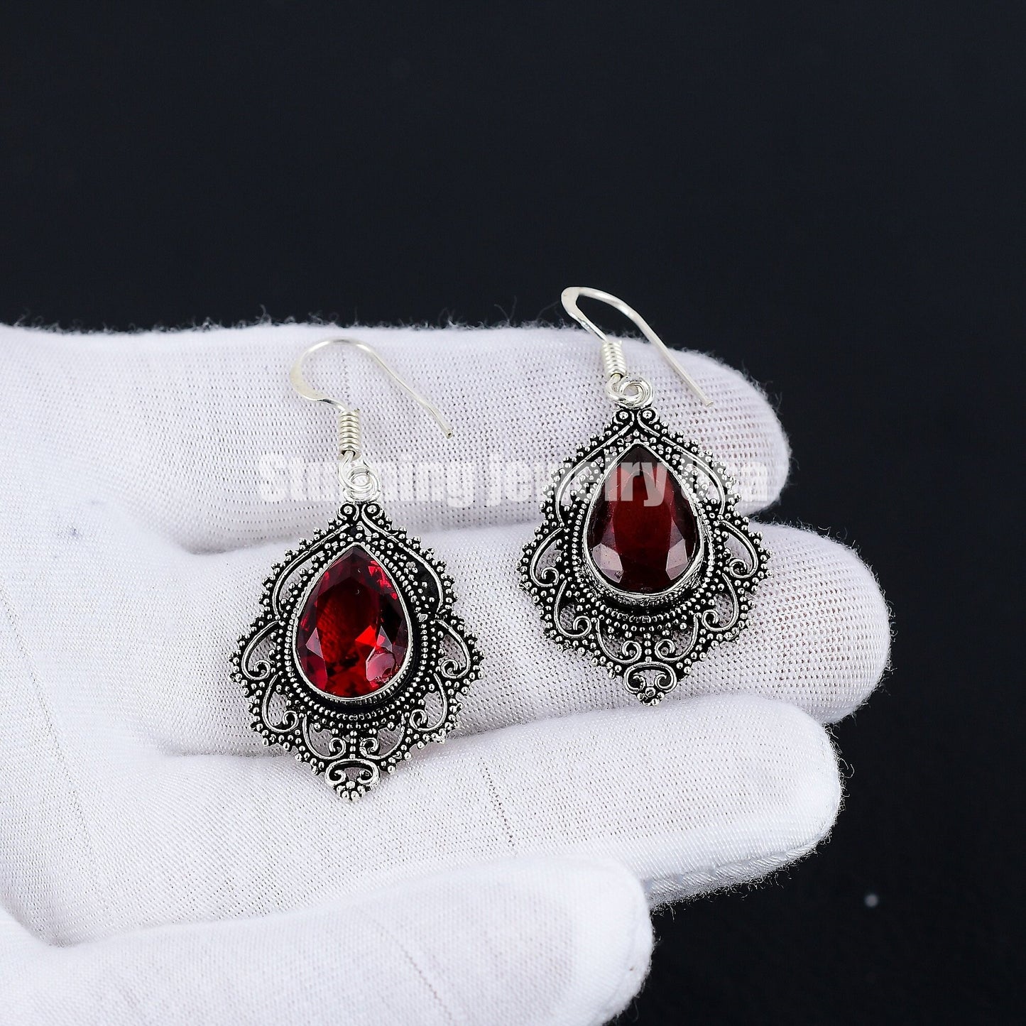 Red Garnet Gemstone Earrings