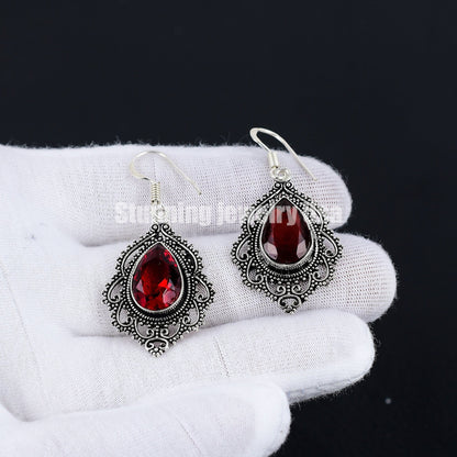 Red Garnet Gemstone Earrings