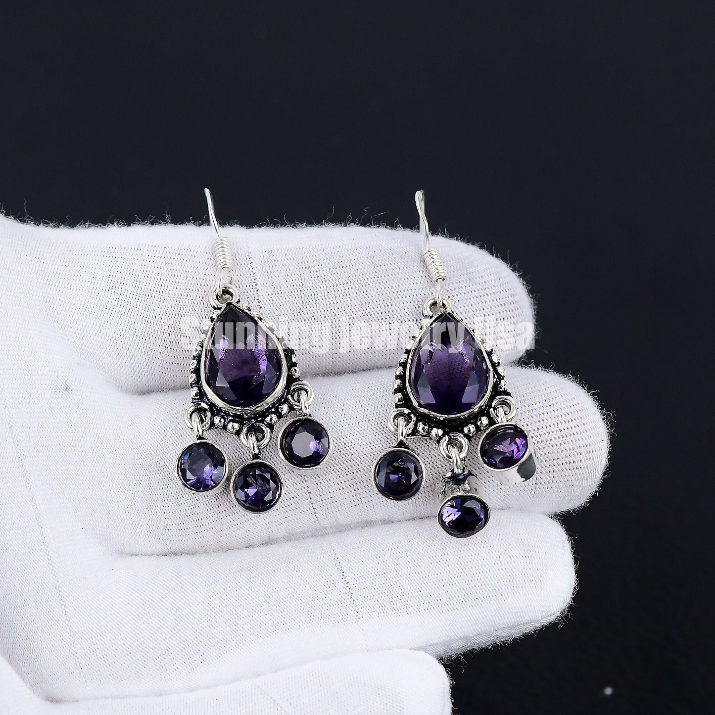 Purple Amethyst Gemstone Silver Earrings