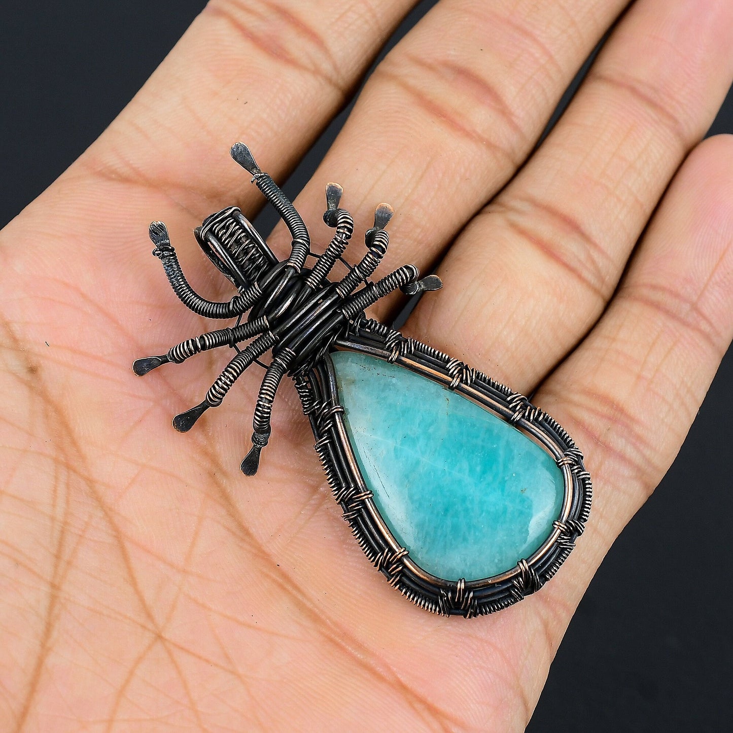 Green Amazonite Gemstone Spider Pendant