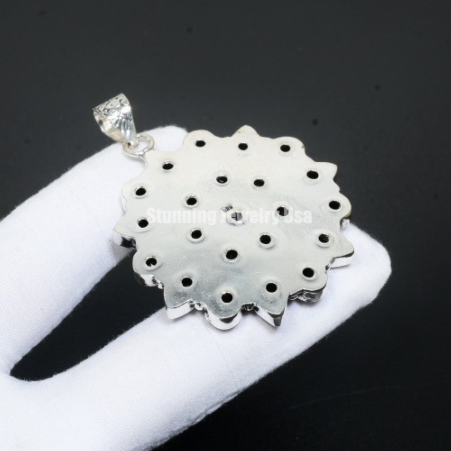 Black Spinel Gemstone Flower Pendant