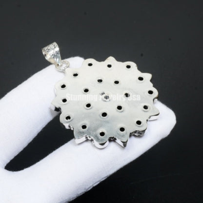 Black Spinel Gemstone Flower Pendant