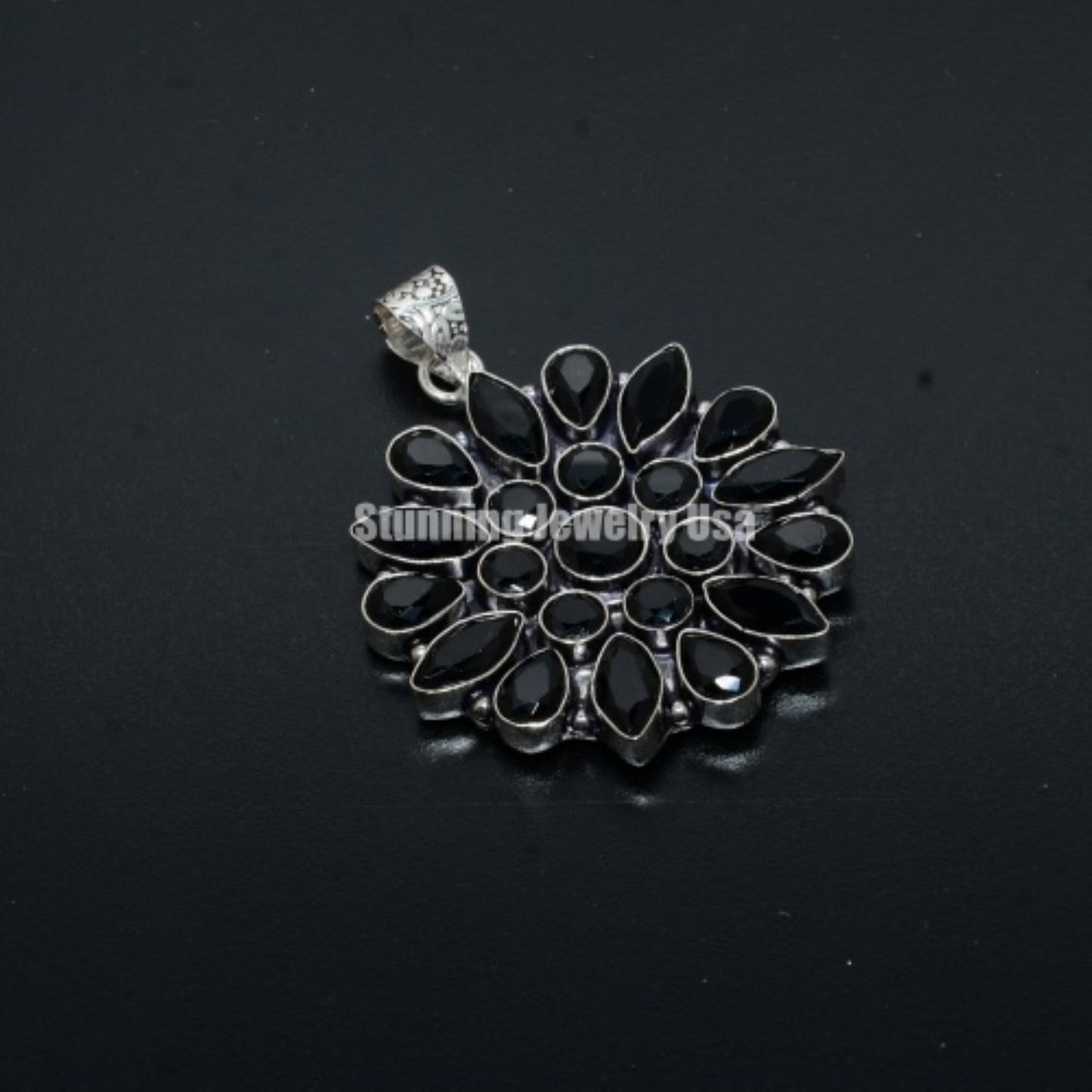 Black Spinel Gemstone Flower Pendant